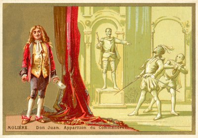 Molière, French playwright, and a scene from his play Don Juan by French School